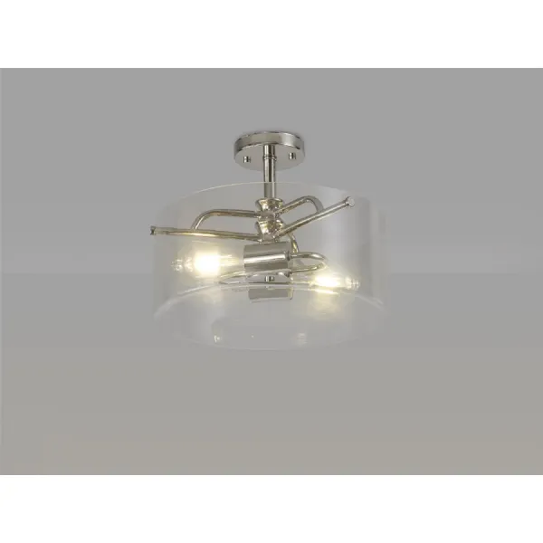 Royal Semi Flush Ceiling, 2 Light E27, Polished Nickel Clear Glass