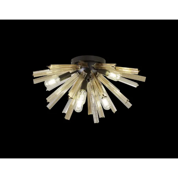 Dalston 6 Light E14, Semi Flush Matt Black Champagne Gold Glass