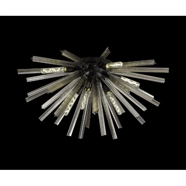 Dalston 8 Light E27, Semi Flush Matt Black Smoke Glass