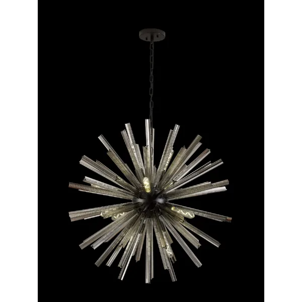 Dalston 16 Light E27, Round Pendant Matt Black Smoke Glass
