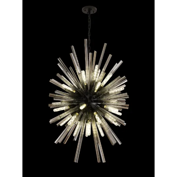 Dalston 32 Light E27, Vertical Oval Pendant Matt Black Smoke Glass, Item Weight: 22kg