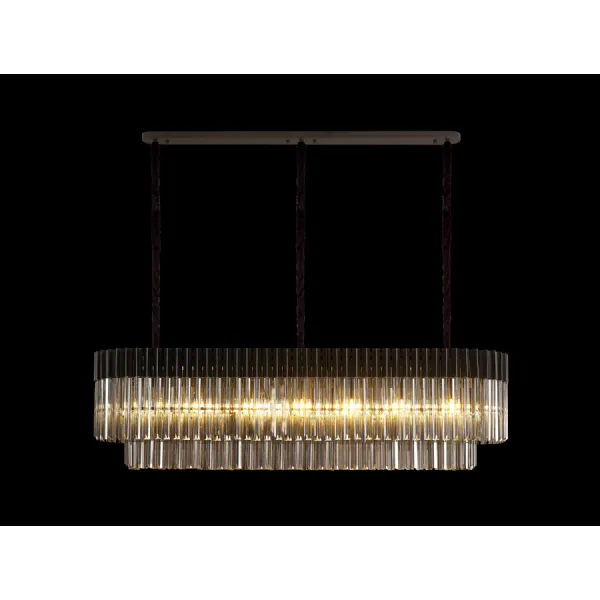 Aldershot 150 x 40cm Pendant Rectangle 7 Light E14, Matt Black Smoke Sculpted Glass, Item Weight: 28kg