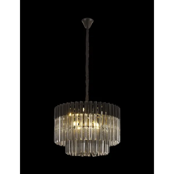 Aldershot 60cm Pendant Round 8 Light E14, Matt Black Smoke Sculpted Glass Item Weight: 17.3kg