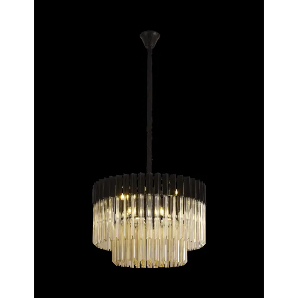 Aldershot 60cm Pendant Round 8 Light E14, Matt Black Cognac Sculpted Glass, Item Weight: 17.3kg