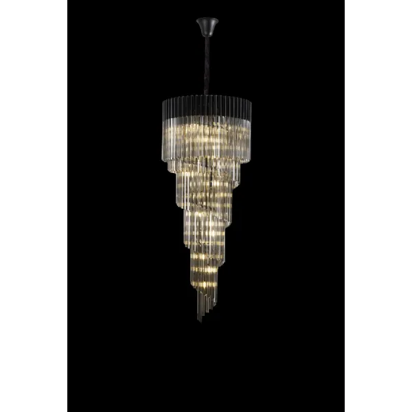 Aldershot 70cm Pendant Round 5 Layer Spiral 23 Light E14, Matt Black Smoke Sculpted Glass, Item Weight: 57kg