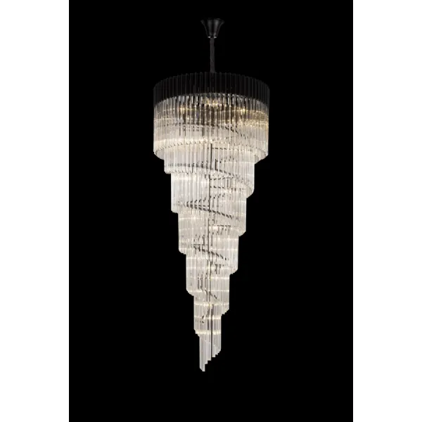 Aldershot 90cm Pendant Round 7 Layer Spiral 31 Light E14, Matt Black Clear Sculpted Glass, Item Weight: 92.7kg