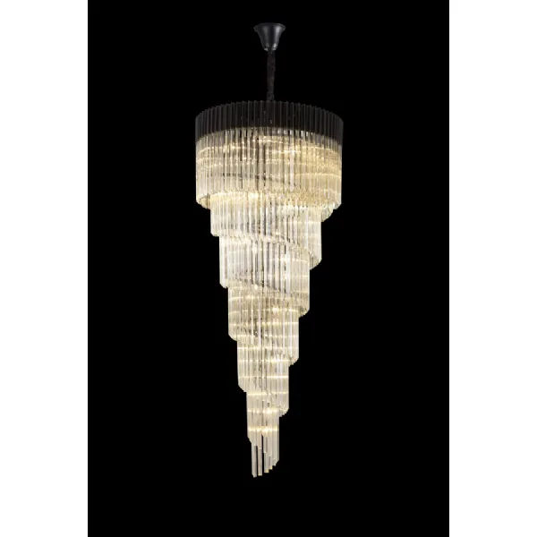 Aldershot 90cm Pendant Round 7 Layer Spiral 31 Light E14, Matt Black Cognac Sculpted Glass, Item Weight: 93kg