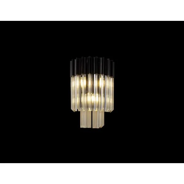 Aldershot 27.5 x H41cm Wall 3 Light E14, Matt Black Cognac Sculpted Glass