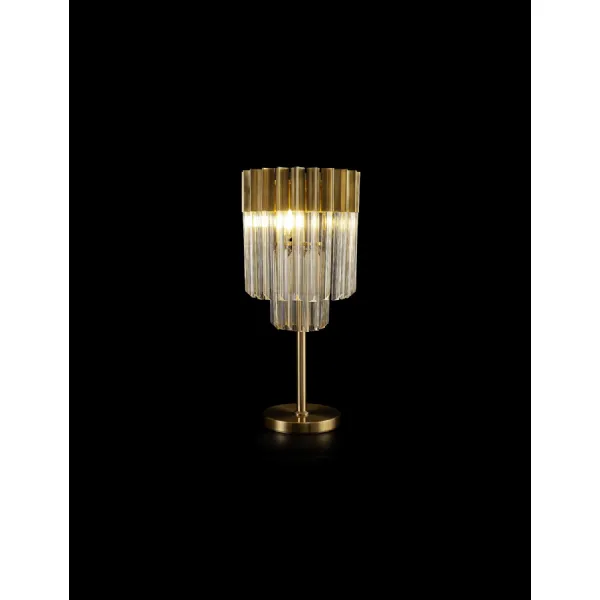 Aldershot 30 x H65cm Table Lamp 3 Light E14, Brass Cognac Sculpted Glass