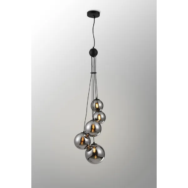 Tenterden Pendant, 5 x G9, Satin Black, Chrome Plated Glass