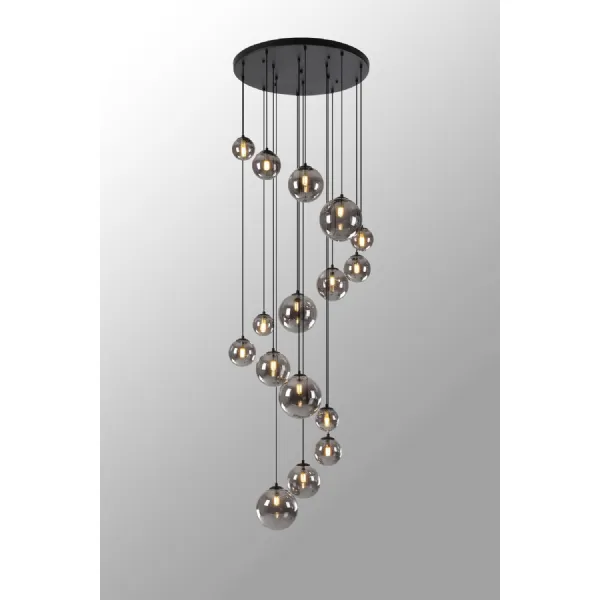 Tenterden Pendant, 16 x G9, Satin Black, Smoke Plated Glass
