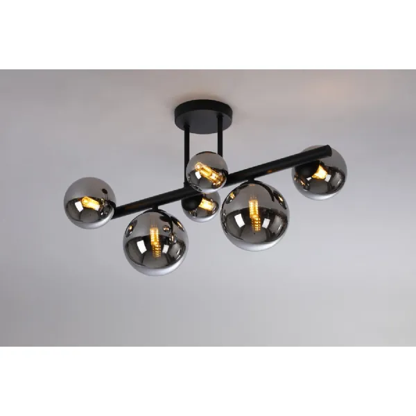 Tenterden Semi Flush Ceiling Light, 6 x G9, Satin Black, Chrome Plated Glass