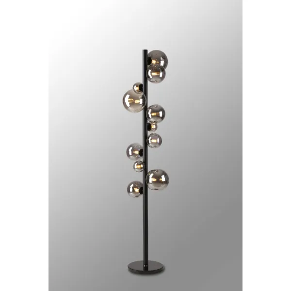 Tenterden Floor Lamp, 11 x G9, Satin Black, Smoke Plated Glass