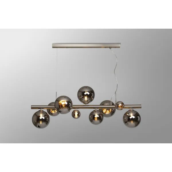 Tenterden Linear Pendant, 9 x G9, Satin Nickel, Chrome Plated Glass