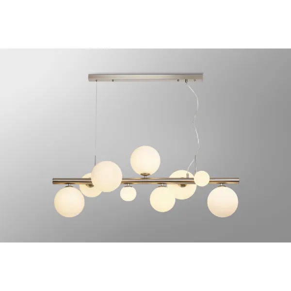 Tenterden Linear Pendant, 9 x G9, Satin Nickel, Opal Glass