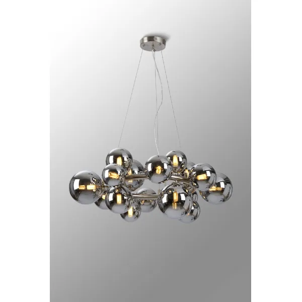 Tenterden Circular Pendant, 16 x G9, Satin Nickel, Chrome Plated Glass