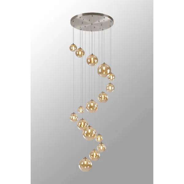 Tenterden Pendant, 16 x G9, Satin Nickel, Amber Plated Glass