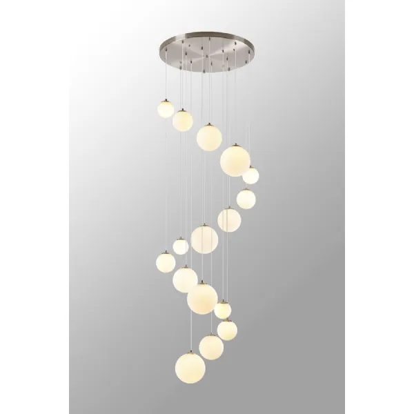 Tenterden Pendant, 16 x G9, Satin Nickel, Opal Glass
