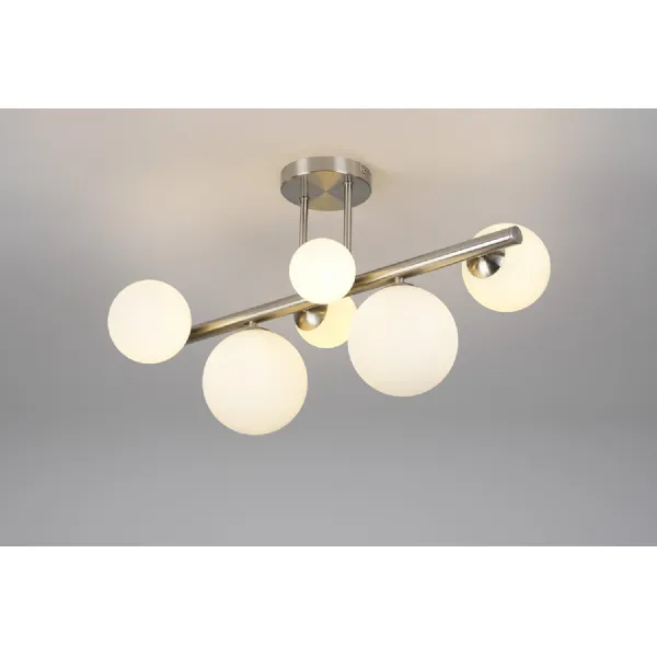 Tenterden Semi Flush Ceiling Light, 6 x G9, Satin Nickel, Opal Glass
