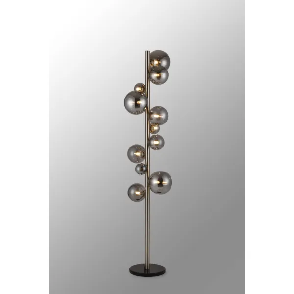 Tenterden Floor Lamp, 11 x G9, Satin Nickel, Smoke Plated Glass