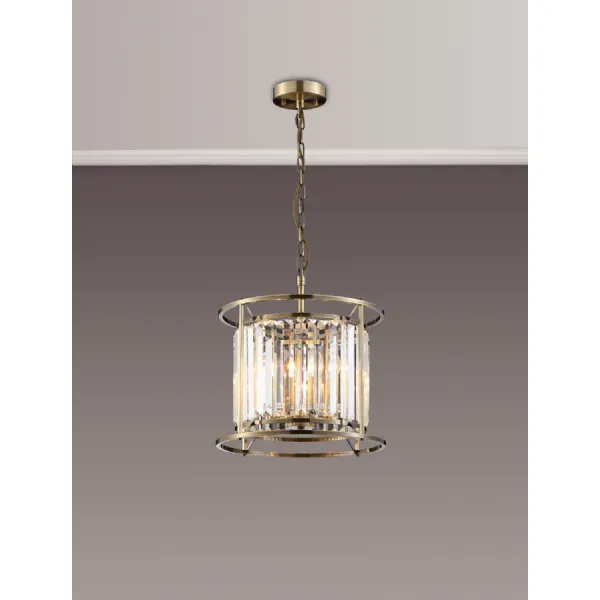 Erith Pendant Semi Ceiling Convertible, 3 x E14, Antique Brass Clear