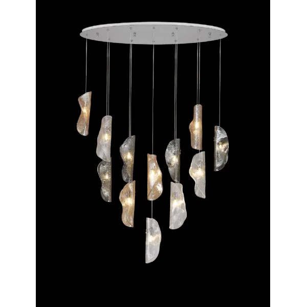 Loughton Oval Pendant 2m, 12 x G9, Polished Chrome Clear And Amber And Smoked Glass