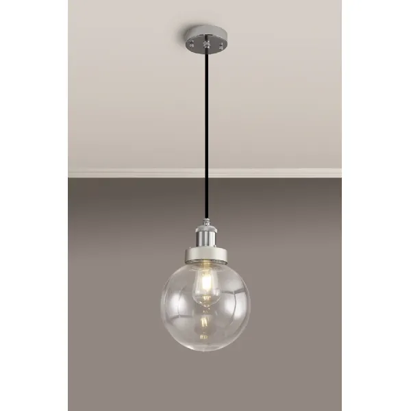 Worthing 20cm Pendant 1 Light E27 IP65 Exterior Titanium Silver Polished Chrome