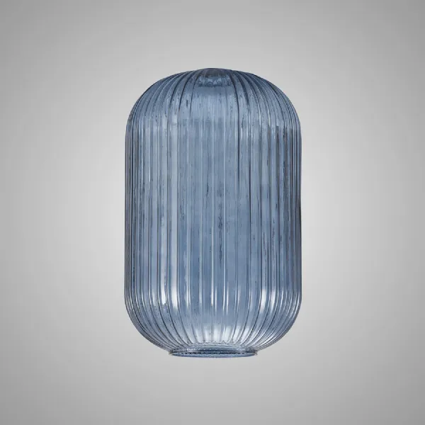 Epsom 20cm Tubular Ribbed Glass (D), Petrol Blue