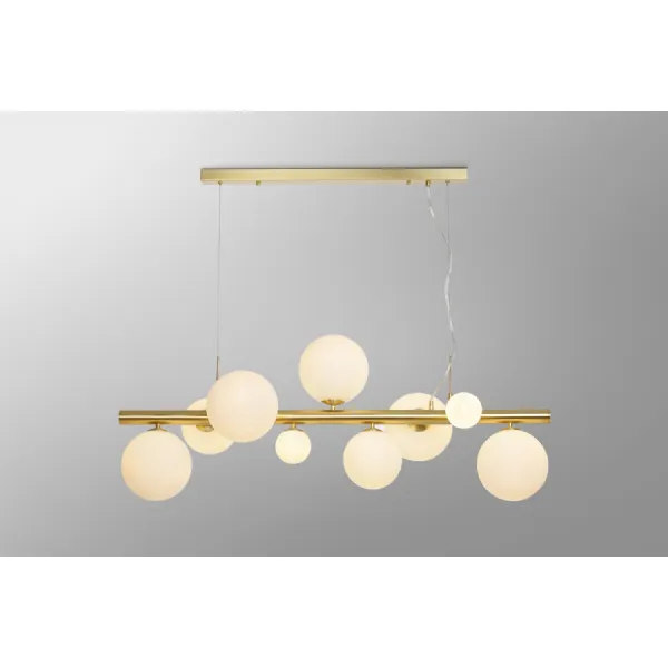 Tenterden Linear Pendant, 9 x G9, Satin Gold, Opal Glass