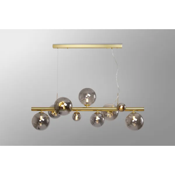 Tenterden Linear Pendant, 9 x G9, Satin Gold, Smoke Plated Glass