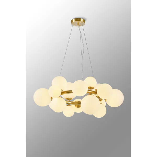 Tenterden Circular Pendant, 16 x G9, Satin Gold, Opal Glass