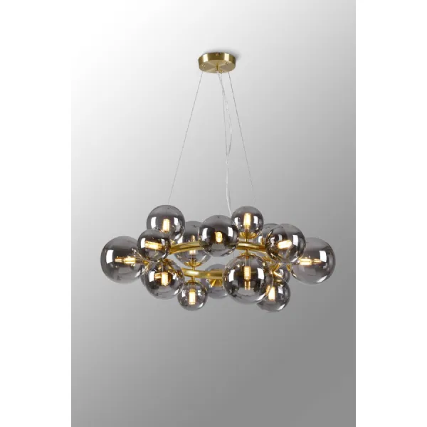 Tenterden Circular Pendant, 16 x G9, Satin Gold, Smoke Plated Glass