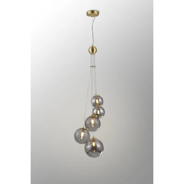 Tenterden Pendant, 5 x G9, Satin Gold, Smoke Plated Glass
