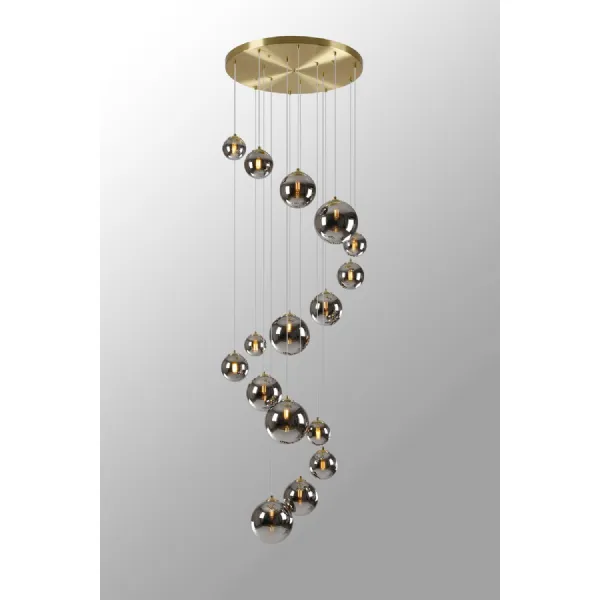 Tenterden Pendant, 16 x G9, Satin Gold, Chrome Plated Glass