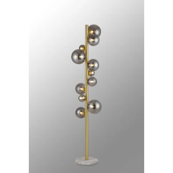 Tenterden Floor Lamp, 11 x G9, Satin Gold, Smoke Plated Glass