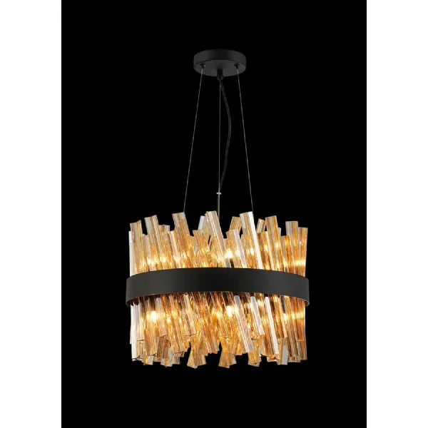 Brighton 40cm 10 Light G9, Pendant Round, Satin Black Amber