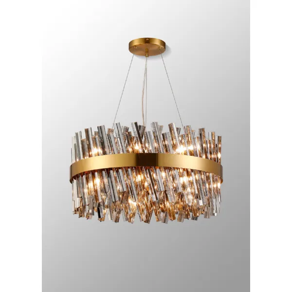 Brass Smoke 60cm Round Pendant Light 18 G9 Lamp Holders