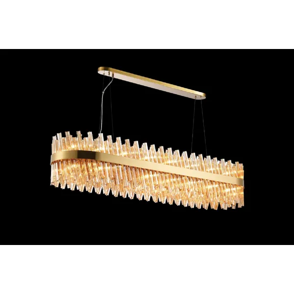 Brass and Amber Rectangular Pendant Oblong 36 Light
