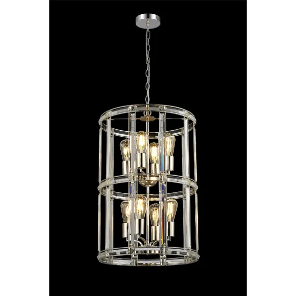Woolwich Medium Round Column Pendant, 8 Light E27, Polished Nickel