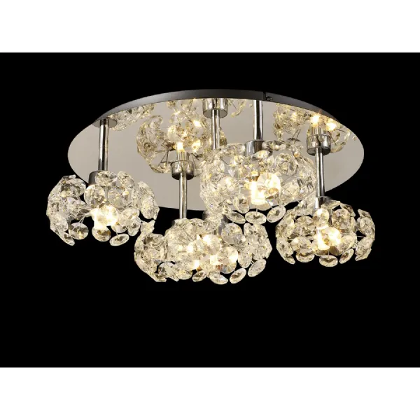 Polished Chrome Round Ceiling Flush Light Crystal Shades