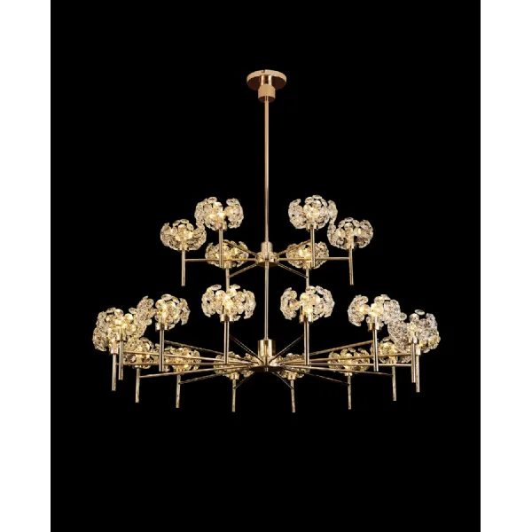 French Gold 20 Light 2 Tier Telescopic Pendant Crystal Shade