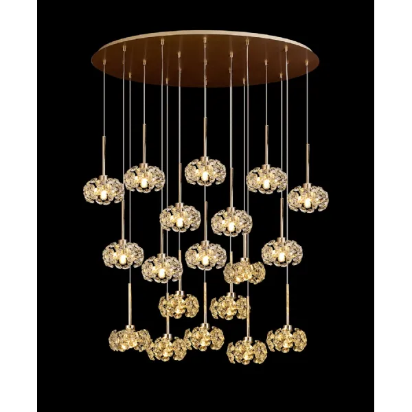 French and Matt Gold 19 Light G9 3.5m Oval Multiple Pendant