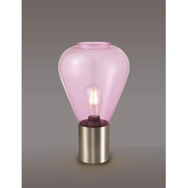 Copthorne Narrow Table Lamp, 1 x E27, Satin Nickel Lilac Glass
