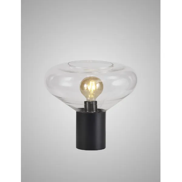 Copthorne Wide Table Lamp, 1 x E27, Satin Black Clear Glass