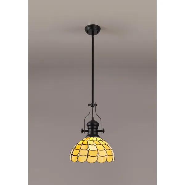 Stratford 1 Light Pendant E27 With 30cm Tiffany Shade, Matt Black Beige Clear Crystal