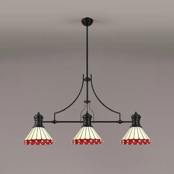 Matt Black Red Cream 3 Light E27 Tiffany Linear Pendant