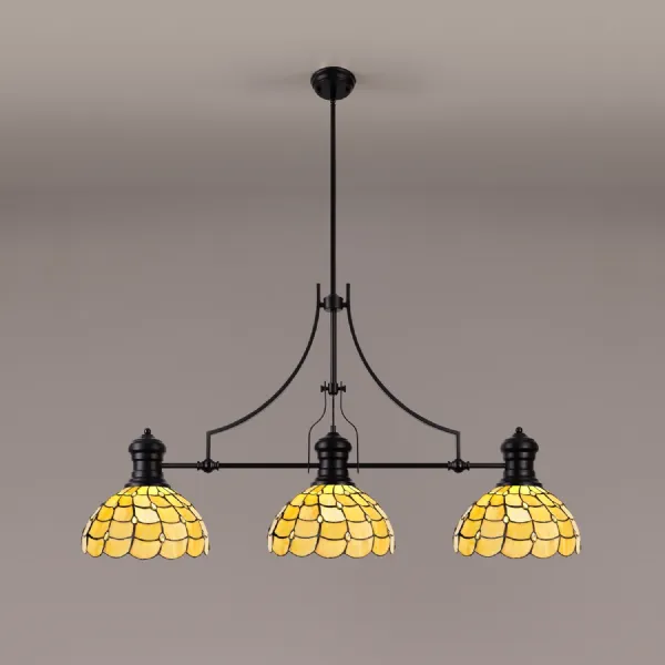 Matt Black Beige Clear Crystal 3 Light E27 Linear Pendant