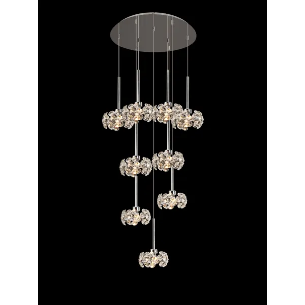 Polished Chrome 9 G9 Light Multiple Pendant Crystal Shade