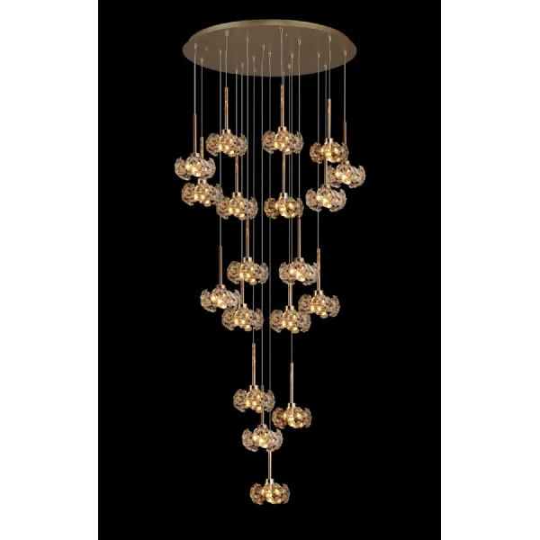 Camden 19 Light G9 3.5m Round Multiple Pendant With French Gold And Crystal Shade, Item Weight: 19.4kg