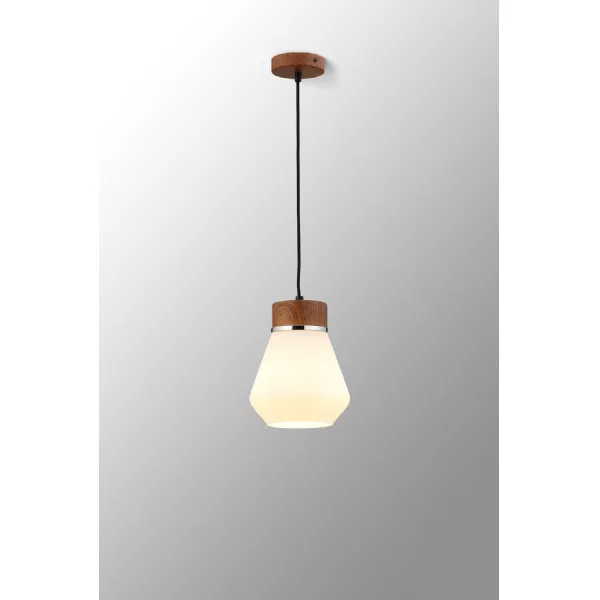 Bordon 1 Light Pendant E27, With Kite Opal Glass Walnut Opal Matt Black Black Fabric